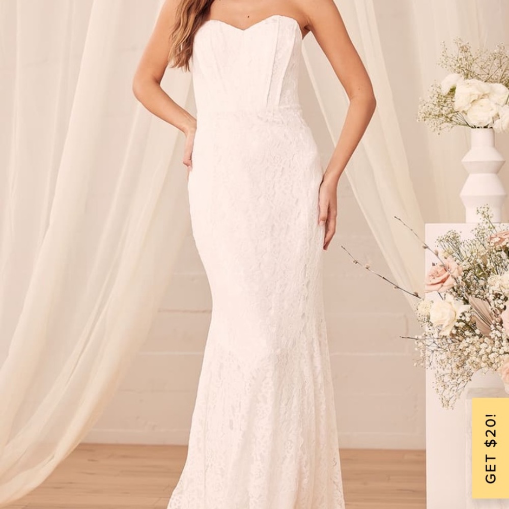 Always Believe White Floral Lace Strapless Mermaid Maxi Dress